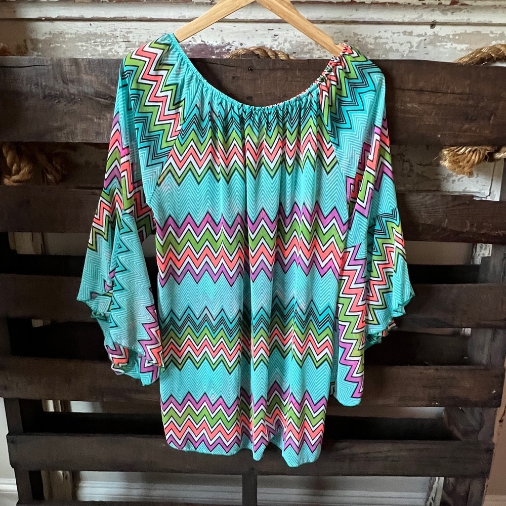 🟠R ROUGE Tunic in Geometric Print 1X - Picture 6 of 8